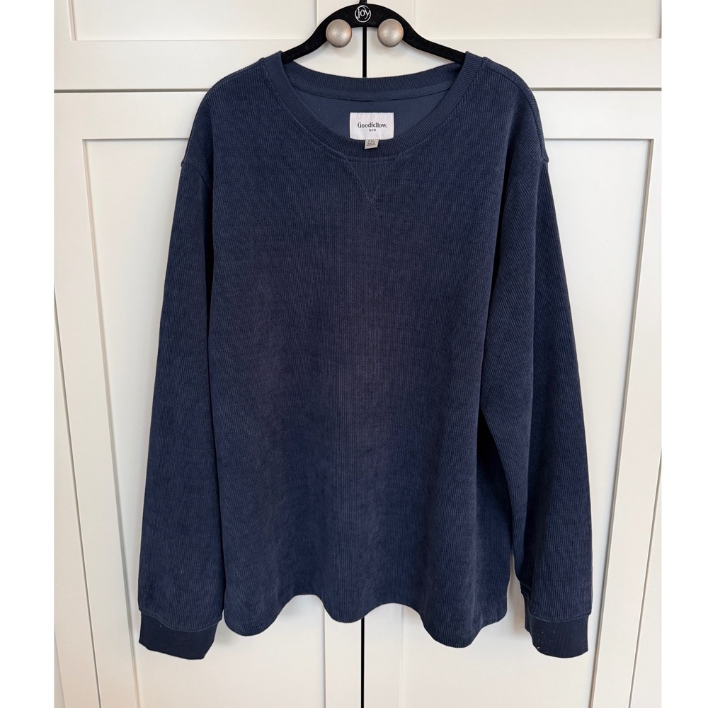 Goodfellow & Co Mens NWOT XXL Navy Blue Ribbed Textured Crew Neck Shirt Pullover